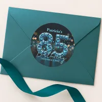Jeweled Teal and Black 85th Birthday Celebration Classic Round Sticker