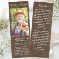 Rustic Funeral Photo Leather Memorial Prayer Card Bookmarks