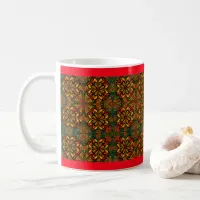 Red, Green & Gold Tapestry Pattern for Christmas Coffee Mug