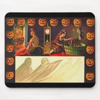 Vintage Women, Ghost and Jack o' Lanterns Mouse Pad