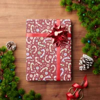 Christmas Candy Canes on Red Wrapping Paper