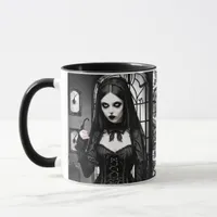 Spooky Black and White Gothic Girl  Mug