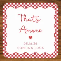 That's Amore Italian Chic Personalized Red Wedding Square Paper Coaster