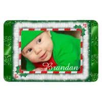 Cute Christmas Red and Green Baby Photo Magnet