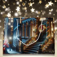 City Downtown Brownstone Building Christmas Large Gift Bag