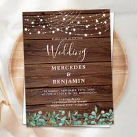 Rustic String Lights Eucalyptus County Wedding Postcard