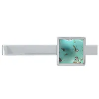 Turquoise Gemstone Image ModernTie Bar Silver Finish Tie Bar