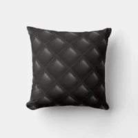 Modern Black Leather Quilted Geometric Pattern Throw Pillow