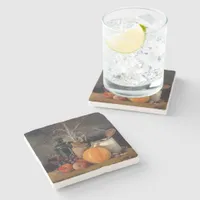 Autumn Decorations on Table, Pumpkin, Fruit, Drink Stone Coaster