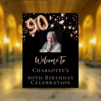 90th Birthday black rose gold photo star welcome Poster