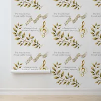 Funky Musical Notes with Golden Foliage Wallpaper