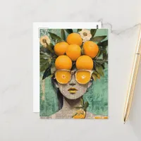 The Woman and the Oranges Collage Postcard
