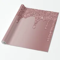 Luxury Chic Rose Gold Sparkle Glitter Drips Wrapping Paper