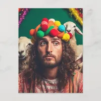 Funny Jesus and Sheep at a Colorful Birthday Party Postcard