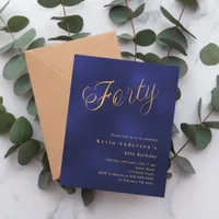 Navy blue gold script 40th birthday invitation