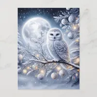 Festive Full Moon Winter Snow Owl  Postcard