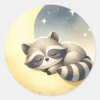 Raccoon on the Moon Cute Woodland Animal Kids Classic Round Sticker