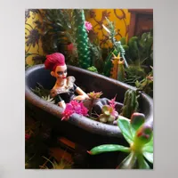 Pink Haired Doll in a Rusty Bathtub in the Desert Poster