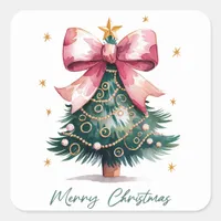 Christmas Tree Coquette Bow Square Sticker