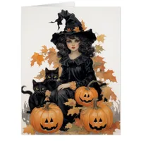 Vintage Witch and Black Cats Halloween