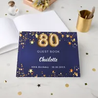 80th Birthday navy blue gold stars Guest Book