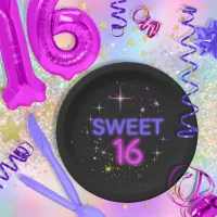 Neon Glow Sweet 16 ID760 Paper Plates