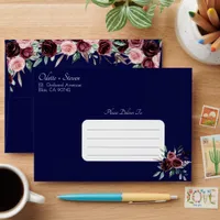 Romantic Navy Blue and Burgundy Blush Wedding Envelope