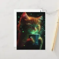 Cute Cat Enjoys Some Coffee Postcard