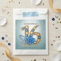 Elegant Blue Gold Jewel Crystal Rose Sweet 16 Favor Bag