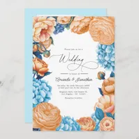 Peach & Sky Blue Watercolor Floral Wedding QR Code Invitation