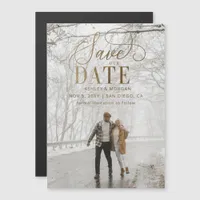 Rustic Gold Modern Minimalist Photo Save the Date Magnetic Invitation