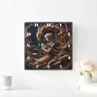 Mother and Dragon Embrace in Whimsical Forest Square Wall Clock