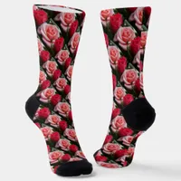Pretty Roses Pink Red Floral Pattern Unisex Socks