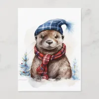 A Festive Winter Christmas Otter Postcard