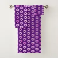 Pretty Purple Flower Pattern Bath Towel Set