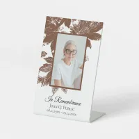 Brown Fall Leaves Celebration of Life Funeral Pedestal Sign