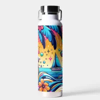 Fun Whimsical Psychedelic Sailboat  Water Bottle