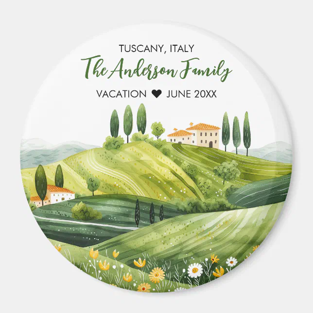 Cute Watercolor Illustration of Tuscany Italy Magnet