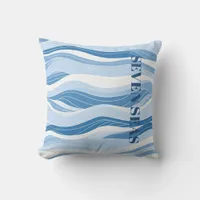Light blue waves ocean text modern coastal outdoor pillow