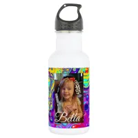 Personalized Purple, Blue, Yellow Photo  Stainless Steel Water Bottle