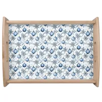 Vintage Blue Christmas Tree Ornaments Pattern Serving Tray
