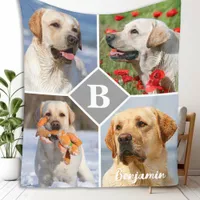 Pet Photo Collage Personalized Monogram Dog  Fleece Blanket
