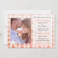 Coral Starfish Damask Beach Photo Wedding Invites