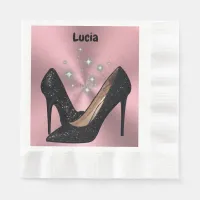 Black Glitter High Heel Shoe on Pink | Napkins