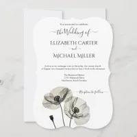 Simple Elegant Minimalism Black and White Poppies Invitation