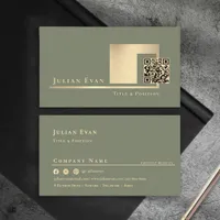 Modern Sage Green Scannable QR Code Minimalistic Business Card