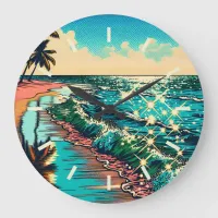 Beautiful Comic Pop Art Style Beach Scene Large Clock