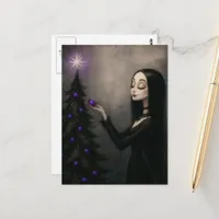 Adorable Gothic Witch Decorates the Yule Tree Postcard