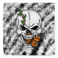 Digital Art Skull and Monarch Butterfly Bandana