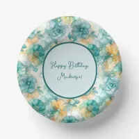 Teal and Yellow Flowers Alcohol Ink Illustration  Paper Bowls